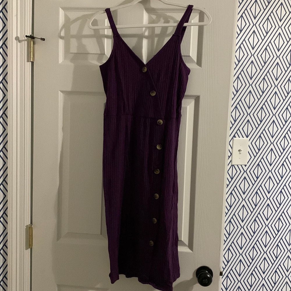 NWOT Size Small Purple Ribbed Dress with False Buttons